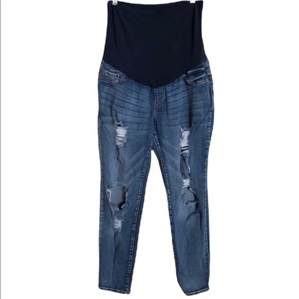 SONG Maternity Distressed Skinny Jeans Pull On Tummy Panel Size XL